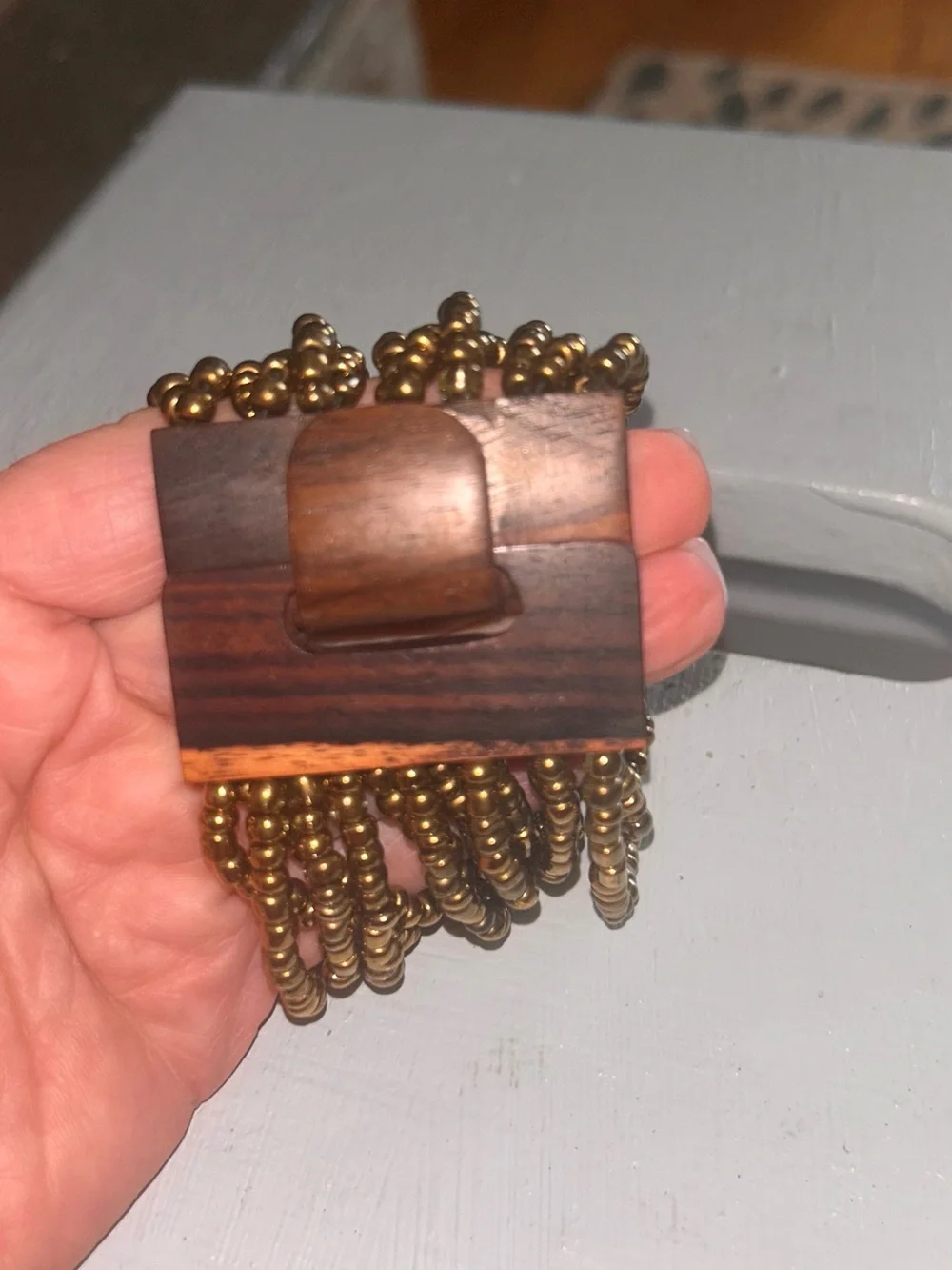 Beaded Multi-Strand Brown Bracelet with wood clasp
